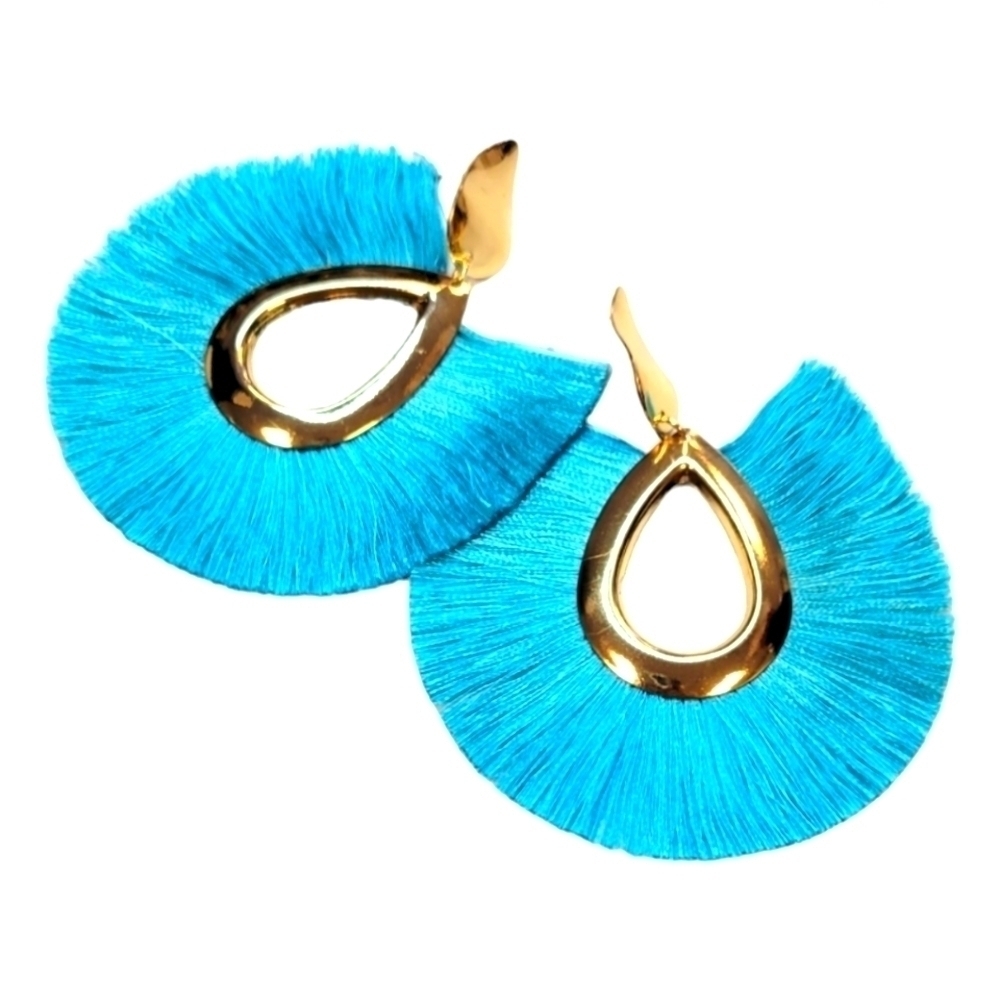 Large Sky Blue Bohemian Fringe Water Drop Earrings (#E12)
